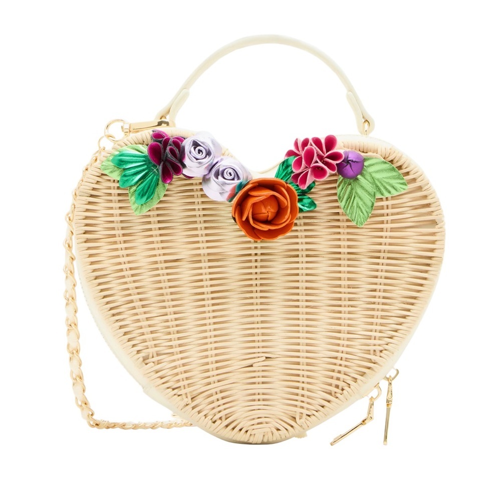 Betsey Johnson Heart-Shaped Woven Bag with Floral Accents - Picture 8 of 8